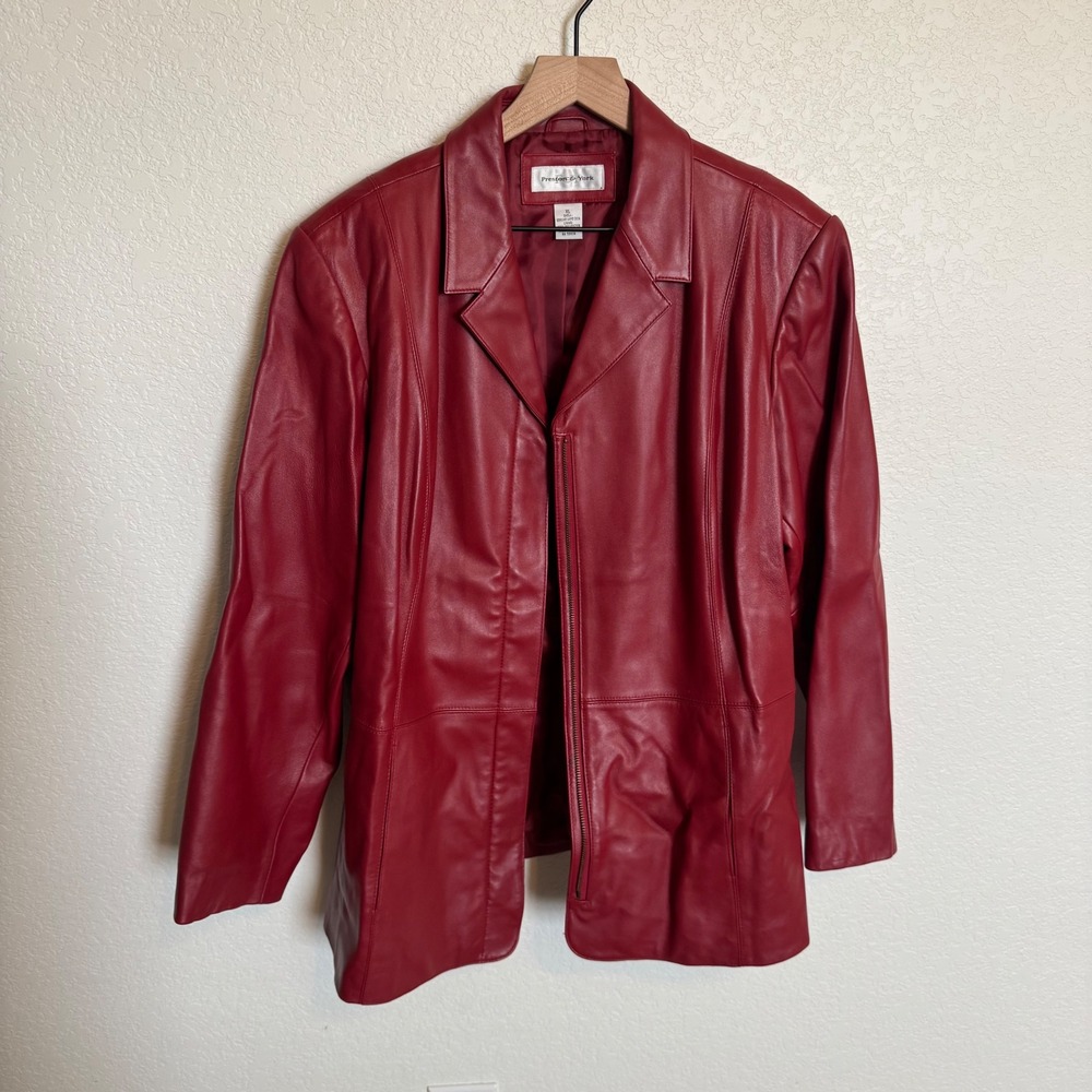 Vintage 90s Preston & York Leather Blazer Jacket XL Red